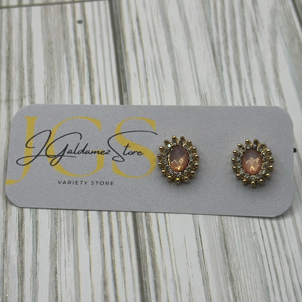 Gold and Pink Stud Earrings - Picture 3 of 7